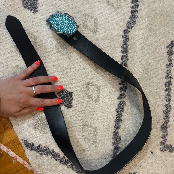 Vintage y2k early 2000s blue diamond metal clasp cowboy belt - Picture 5 of 7